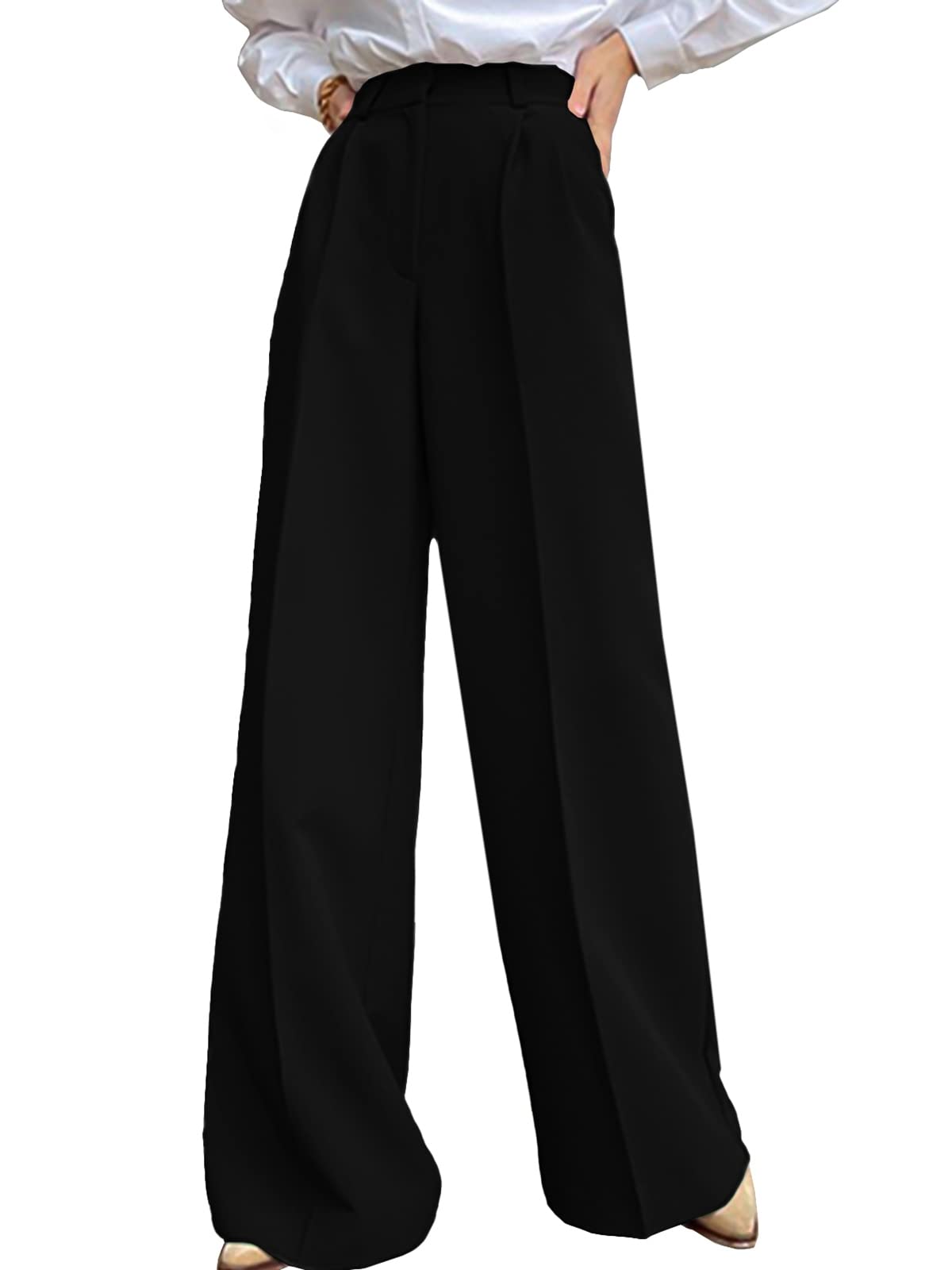 HOTIAN Womens Wide Leg Pants Business Casual Dress Pant Palazzo Long Work Trousers with Pockets