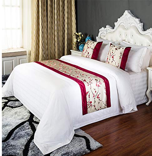 QCQZP Bed Runner Bed Flag Bed Scarf New Chinese Embroidery Bed Decoration Hotel Hotel Special Bed Cloth, red Dry Branch Plum Bed Flag A, 1.8 m Bed - Bed Flag 1 + Pillowcase 2