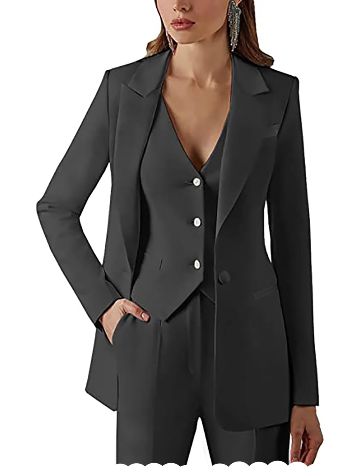 Womens Business Pant Suit One Button Blazer Set Pant Suits for Women Dressy Pants Suit for Office