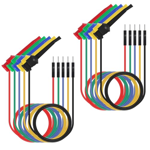 Image of 10PCS Test Hook Clips to Breadboard Male Jumper Wires Soft Flexible Silicone Test Leads for Electrical Testing, Multimeters, Microbit, LED Strips, Arduino, Breadboard, 27.5CM 22AWG