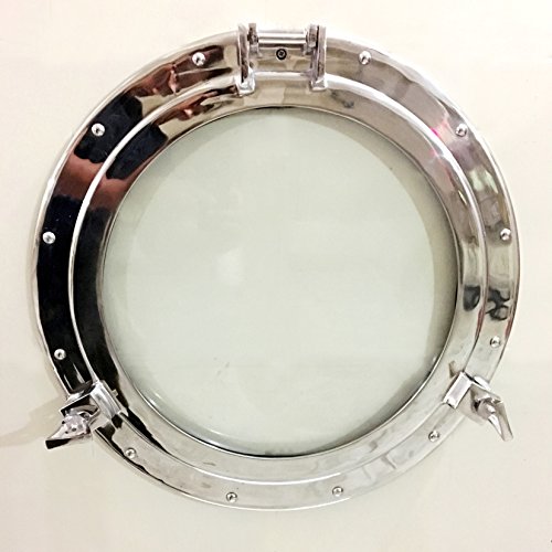 Medieval Replicas Marine Nautical Store 20" Canal Boat Porthole Window Nickel Finish~Wall Window Glass Porthole