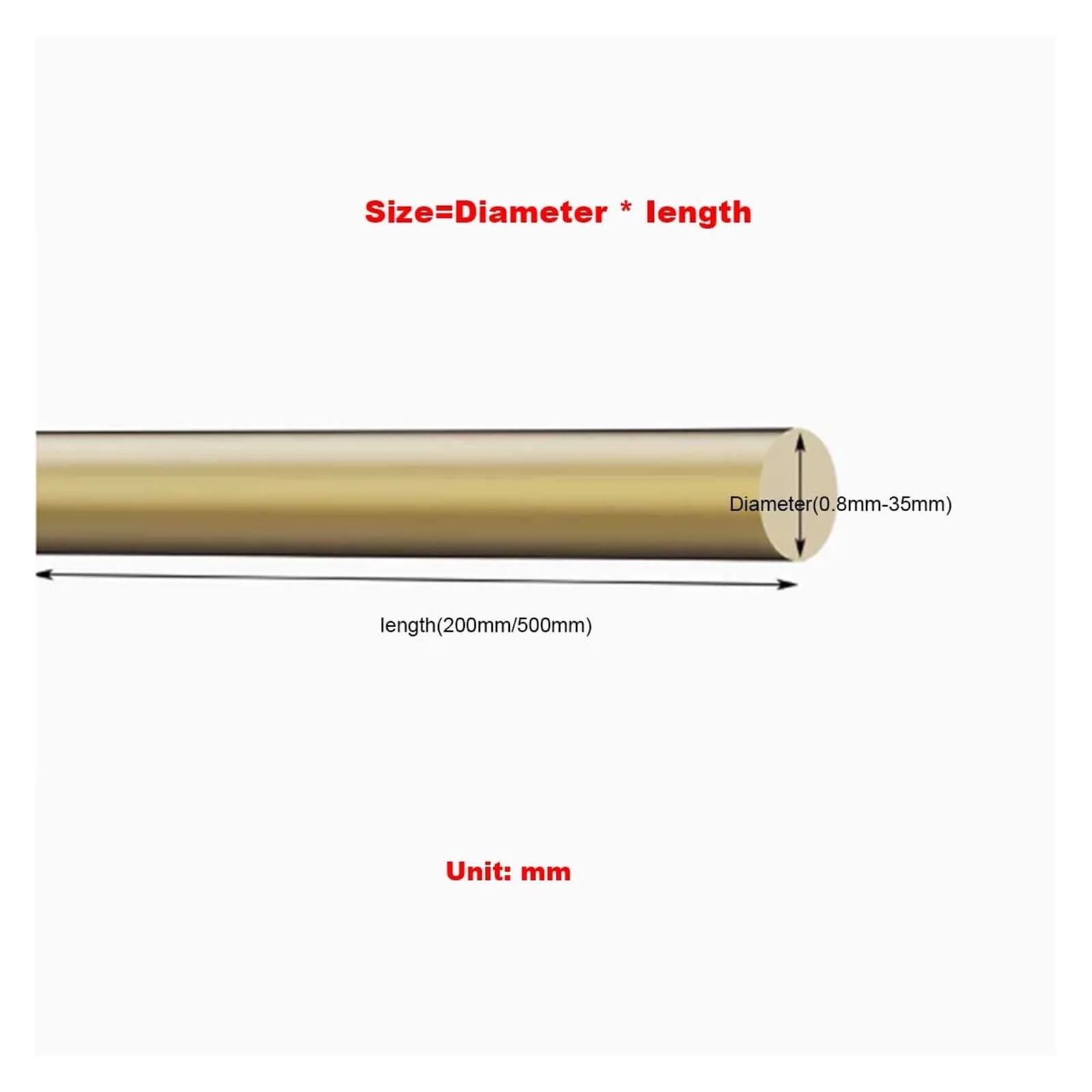 Messingstäbe H62 Messing Feinkupferstab/Massiver Rundstab 1,2,5,8, 3, 4 mm(1pcs 10mmX500mm)