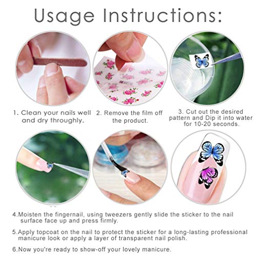 Xnuoyo 48 pcs Mixed Butterfly Nail Art Stickers, Wasser Transfer Folie Nagelsticker Selbstklebend Nagelaufkleber Nail… – Bild 7