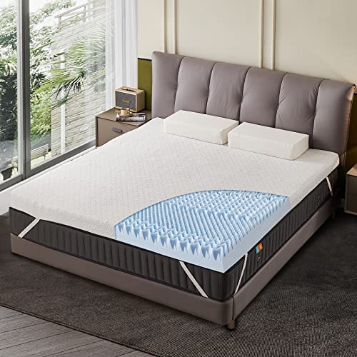 3-Inch-7-Zone-Memory-Foam-Mattress-Topper-Queen-with-Bamboo-Cover-Cooling-Gel-Infused-Swirl-Egg-Crate-Memory-Foam-Standard-100-by-Oeko-TEX-Certified-Blue