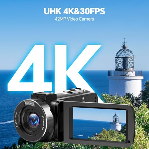 Camcorder Video Camera 4K Digital Camera for Vlogging 42MP 3” 270° Rotation Screen 18X Digital Zoom Cam Corder for YouTube with 2 Batteries, 32GB SD Card, Remote Control - Image 3