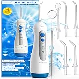 Irrigador dental portatil DENTAL V-PRO de 300 ml | irrigador bucal portatil USB-C Recargable para la limpieza dental | water flosser con 5 Boquillas + 1 espejo | Kit de limpieza bucal por agua presion