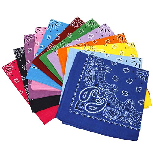 b.m.c BMC 12pc Assorted Color Classic Paisley Bandana Head Wrap Scarves Set