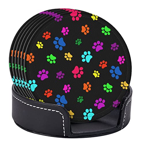 6pcscolorfuldogcatpawprintleathercoastersfordrinkswithholdercoastersetsdrinktablecupcoastersforlivingroomkitchencoffeedecor  Urban Country Home Decor 6 pcs colorful dog cat paw print leather coasters for drinks with holder coaster sets drink table cup coasters for living room kitchen coffee decor  urban country home decor
