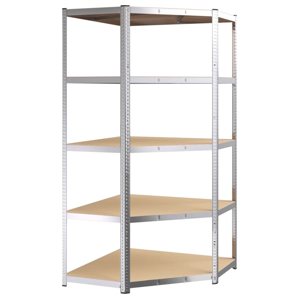 ULUYYUC 5-Tier Corner Shelf Silver Steel&Engineered Wood Heavy Duty Shelving Unit 35.4x35.4x78.7 Inches Adjustable Storage Rack for Garage Kitchen Bathroom Organization
