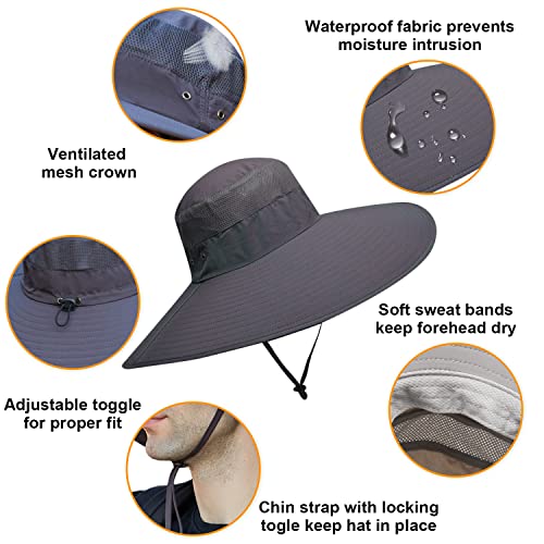 Image of Wide Brim Sun Hat for Men Women UV Protection Ventilated Summer Hats for Fishing Hiking Garden Beach