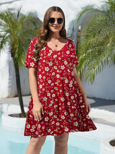 Image of BELAROI Women Casual Summer Dresses Loose Tshirt Beach Sundress V Neck Plus Size Swing Tunic Pockets