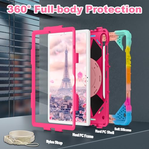 Image of WESOROL Case for Samsung Galaxy Tab S10 Lite /S10 FE /S9 FE 10.9 Inch Galaxy Tab S9 11 Inch,Shockproof Cover for Samsung S9 FE Tablet Case with Screen Protector Rotate Stand Pen Holder,Colorful Pink