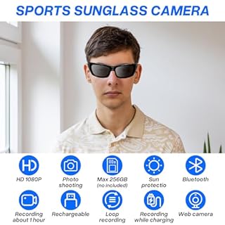 Pudet Luo Sport Brillenkamera,Brille mit Kamera HD 1080P Action Cam,Bluetooth Sonnenbrille Sport Kamera Mini Action,Fahrrad Motorrad VideoKamera unterstützt Foto/Video-Aufnahme