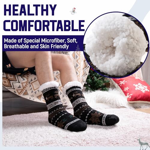 DoSmart Men's Winter Thermal Fleece Lining Knit Slipper Socks Soft Warm Cozy Fuzzy Fluffy Christmas Non Slip Socks3