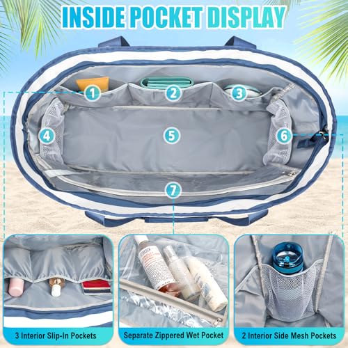 Image of Extra Large Beach Bags for Women Waterproof Sandproof Beach Tote Bag