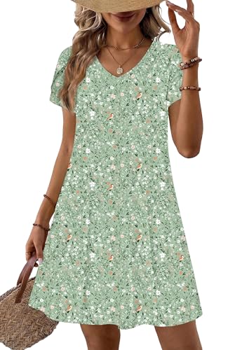 Image of Zeagoo Womens Summer A-Line Dress with Pockets Mini Short Sleeve Dresses Flowy Beach Swing Dress 2026 Vacation Travel