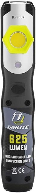 Unilite IL-625R USB Rechargeable High Grade LED Inspection Light | 625 Lumen | Additional 250 Lm Top Torch | UV LED on Front | Type C Fast Charge