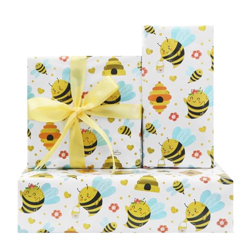 Papier cadeau abeille pour enfants, 4 feuilles 50 x 70cm