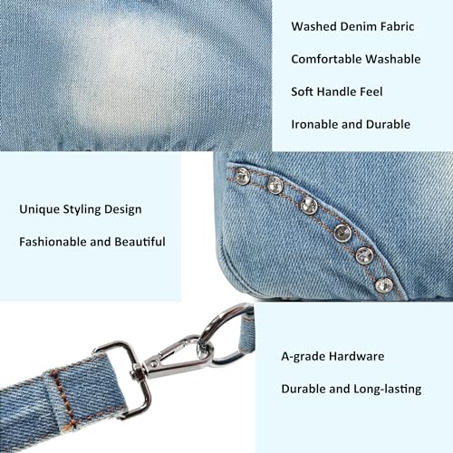 Image of Fashion Crossbody Bag Denim Purse with Rhinestones Y2K Jean Handbag for Women | Washed Denim