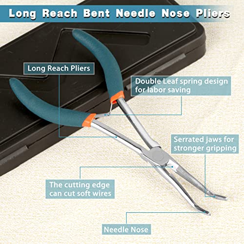 LEONTOOL Long Reach Bent Needle Nose Pliers 7 Inches with Serrated Jaw Long Handle Needle Nose Pliers with Wire Cutter Working in Tight Spaces Beading Jewelry Making Handicraft - Image 2