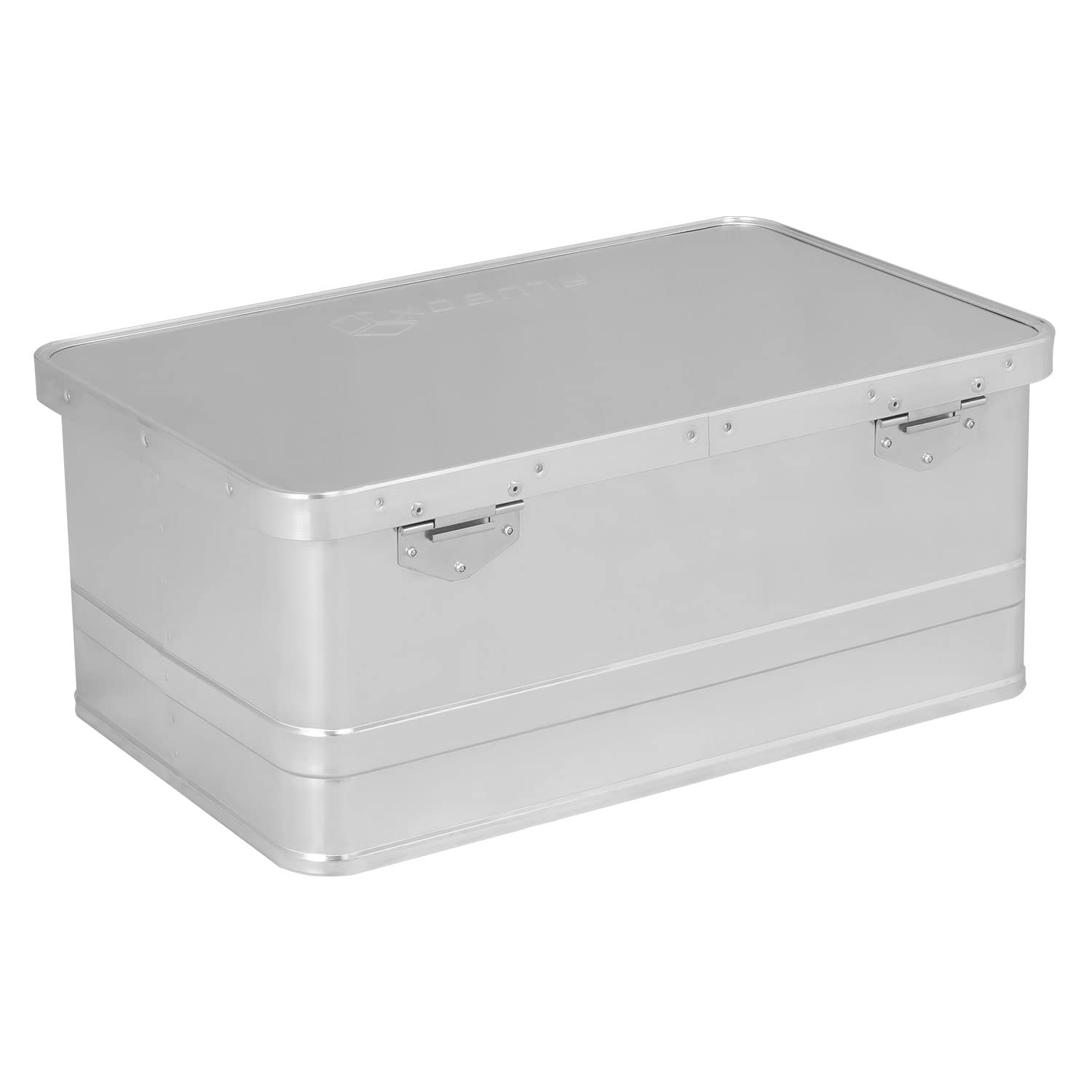 Alubox Werkzeugtruhe Werkzeugkoffer EASY 40 Liter silber Alu glänzend - orange Schnallen - Frontgriff - Außenmaße L 56 x B 37,5 x H 24 cm
