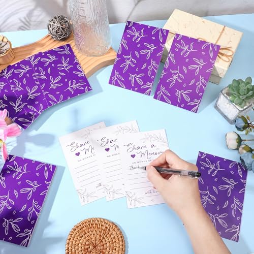 Image of Pajean 50 Pcs Greenery Share a Memory Card for Celebration of Life Cards Box with Clear Windows Memory Box for Funeral Wedding Birthday Graduation Bridal Shower Guest Card Ideas(Clear,Purple Gold)
