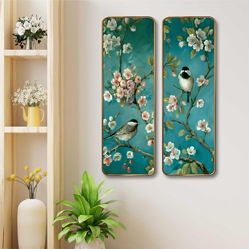 Image of Livin'luxe Bird & Blossom Set of 2 Vertical MDF Wall Panels | Premium Sparkle Lamination Finish | Elegant Nature Wall Decor for Living Room, Bedroom & Office 20 Inch x 30 Inch