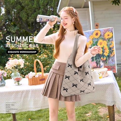 Image of KPX Crochet Tote, Beach Mesh Knitted Shoulder Bag - Large Aesthetic Hobo Bag for Women - Summer