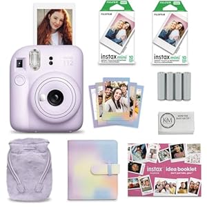 Fujifilm INSTAX MINI 12 Instant Film Holiday Camera Bundle (Lilac Purple) with Instax Mini Film (10 exposures) + Four AA Batteries & Cleaning Cloth (9 Items)