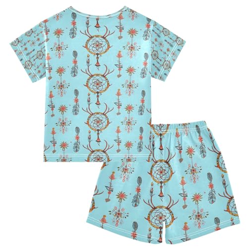 senya Antler-shaped Dreamcatcher Summer Pajamas Set Short Cotton Sleepwear 2 Piece2