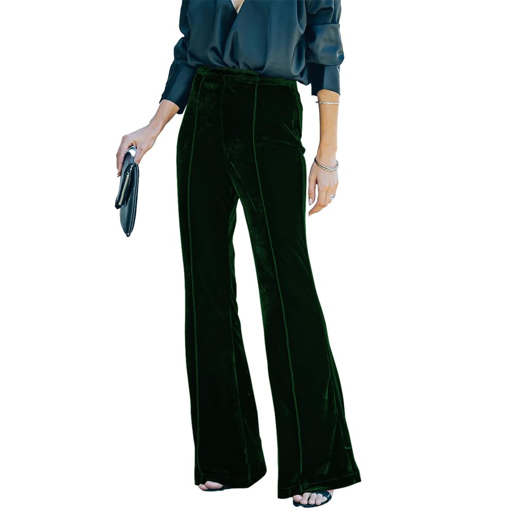 ODIZLI Velvet Pants for Women High Waist Bell Bottom Flare Pants Palazzo Casual Trousers