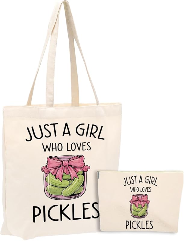 jeilink Bolsa tote de lona com nécessaire de maquiagem e estampa de picles