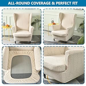 Hzdhclh waterproof wingback chair slipcovers 2 piecestretch spandex wing chair covers for living roomwashalbe armchair sofa slipovers beige  urban country home decor