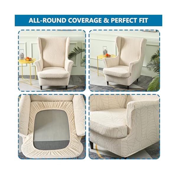 Hzdhclh waterproof wingback chair slipcovers 2 piecestretch spandex wing chair covers for living roomwashalbe armchair sofa slipovers beige  urban country home decor