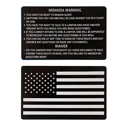 5 PCS Black Metal Miranda Warning Card With American Flag, Laser Engraved Insert Card Gift