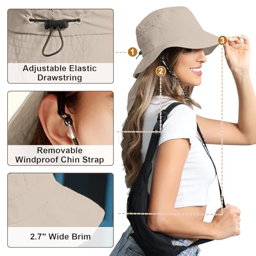 Royal Matrix Packable Bucket Hat For Women With Neck Flap Uv Protection Sun Hat Waterproof Wide Brim Fishing Hat Beige thumb #4