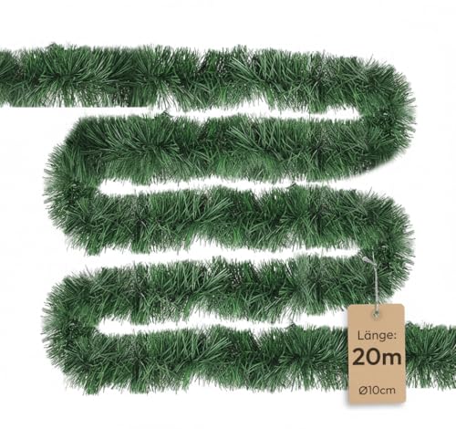 Meisterhome Premium Qualität Künstliche Weihnachtsgirlande Tannengirlande Grün 5/10m Lange Tannengirlande Tannenzweiggirlande Weihnachtsdeko Weihnachten - Außen & Innen (20m)