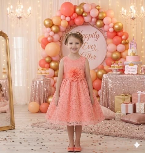 Image of Baby Girl's Poly Satin Flower Net Summer Knee Length Frock Kids Wear Birthday Dress