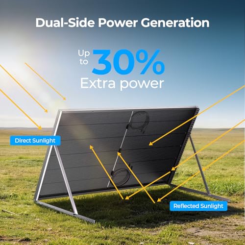 Image of BougeRV Bifacial N-Type 400 Watts Solar Panel, 16BB 24V /12V 400W Solar Panel, for Boat Marine Form RV Camping Log Cabin Roof, Black Frame (1 Pack)