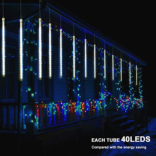 Image of MAOYUE Meteor Shower Lights, 16 Tubes 640 LED Icicle Lights Outdoor Christmas Decorations Lights Waterproof Cascading Lights for Holiday Decorations, Tree, Eaves, Roof, Yard, Garden, Party, Cold White