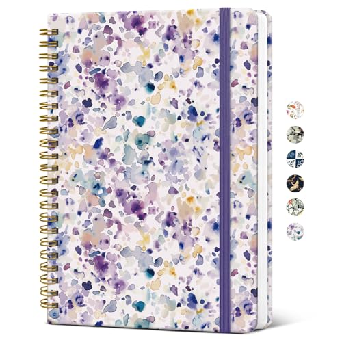 Image of Taja Spiral Lined Journal for Women, Pretty Hardcover Journal Notebook, A5 | Hardcover Design, 6 inch x 8 inch, 140 Pages, for Work, Note Taking & Journal Writing, Purple Blocks