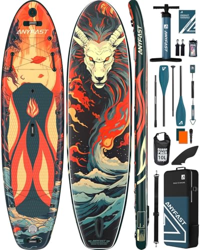 ANYFAST Inflatable Stand Up Paddle Boards - Extra Wide Fishing Paddleboard,Cool Design,Ultra Stable Standup SUP,15 D-Rings,5 Handles, Camera Mount,100L Backpack,10L Dry Bag, Youth/Adults