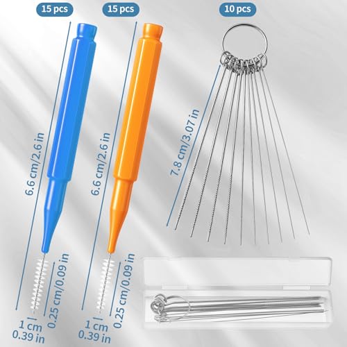 Image of 40 Pcs Shower Head Cleaner Tool, 30 Pcs Shower Head Cleaning Brush Picks for Unclogging Small Hole (15 Blue & 15 Orange), 10 Pcs Functional Nozzle Unclogger Tool with Storage Box for Showerhead