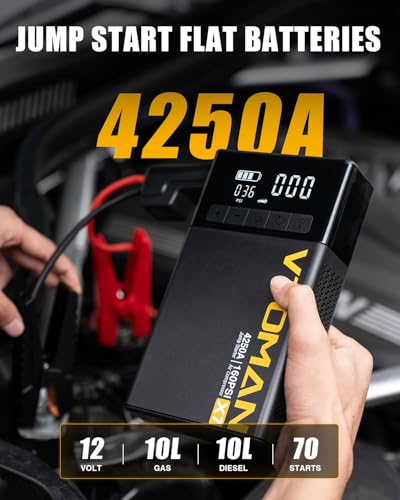 Image of VTOMAN X7 4250A Jump Starter with 160PSI Air Compressor, 12V Lithium Jump Box, Auto-Shutoff Tire Inflator & QC 3.0 Charger, Portable Battery Booster for Up to 10L Gas /Diesel Pickup, Truck, SUV