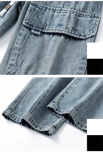 Men's Loose Pocket Straight-Leg Work Jeans, Elastic Waist Drawstring Casual Pants4