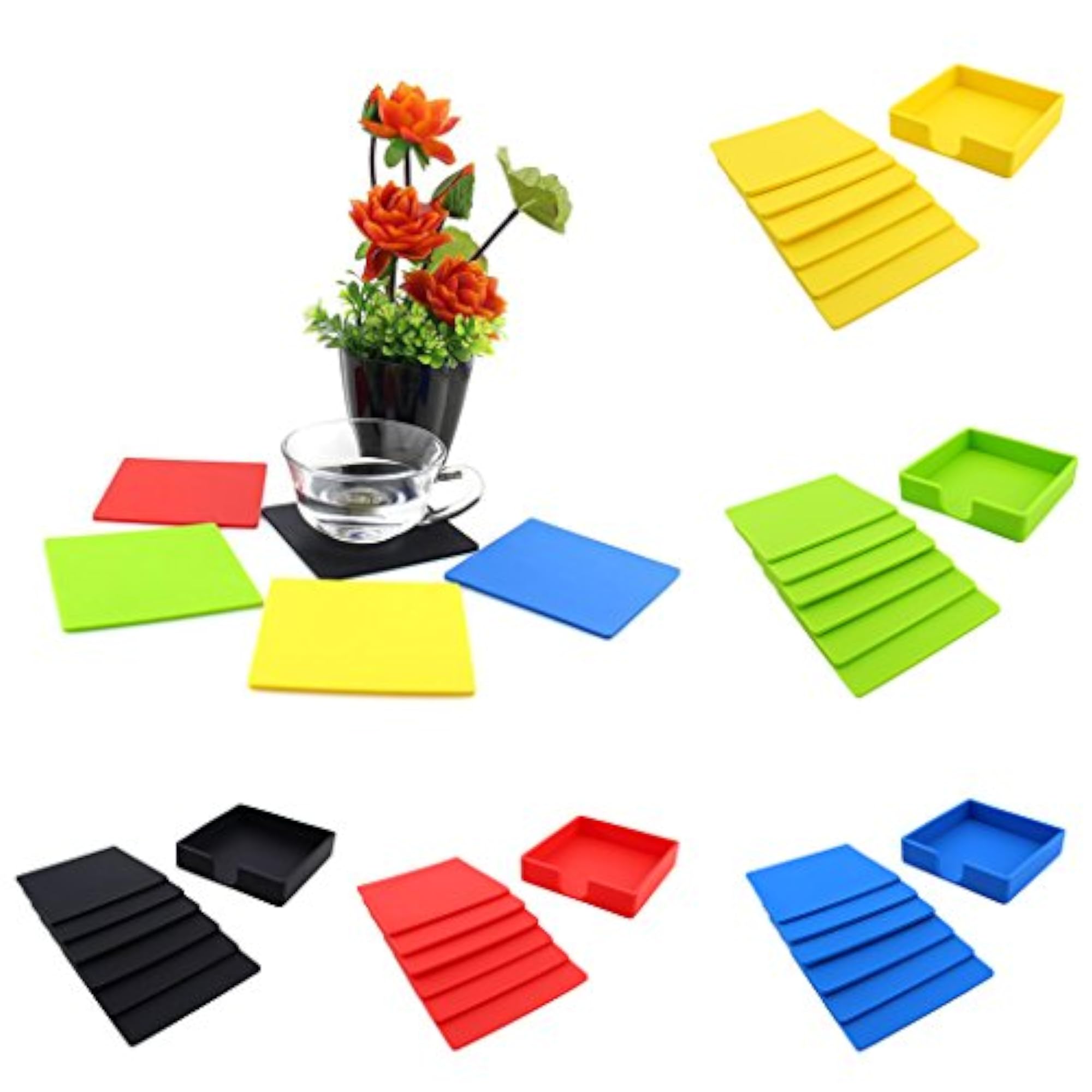 Square Silicone Drinks Coaster Set, Black