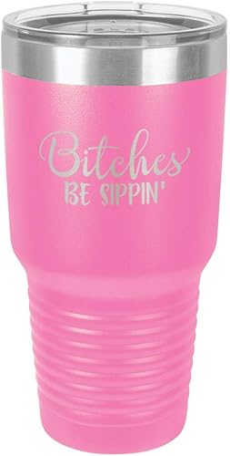 BITCHES BE SIPPIN Vaso rosa de 30 onzas con popote y tapa superior deslizante Taza de viaje de acero inoxidable Comparar con Yeti Rambler