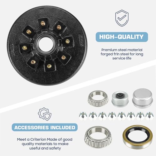 Image of 12 inch x 2 inch Trailer Brake Drum Kit, 8 on 6.5 inch Bolt Circle Brake Drum for 7000 lb Axles, 8 Lug Replacement Brake Hub Drum Assembly for Rvs, Trailer and Semi Truck