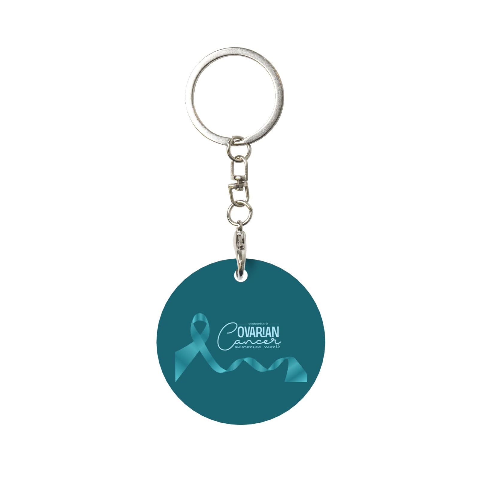 CyanLit Ovarian Cancer Awareness Month Keychain Charms Round Metal Keychains With Key Ring Clips Key