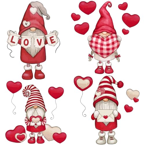 GORGECRAFT 4 Pegatina para Ventana del Día de San Valentín Lindo Gnomo Enano Corazón de Amor Impermeable Vidrio Estático Pegatina para Puerta Corredera Decoración de Película de Vinilo Pegatinas